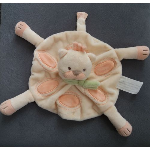 Doudou Chat Kimbaloo Jaune Orange Écharpe Verte