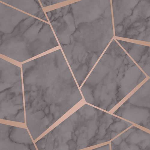 Fond d'écran géométrique en marbre fractal charbon gris et cuivre - Fine Decor FD42266