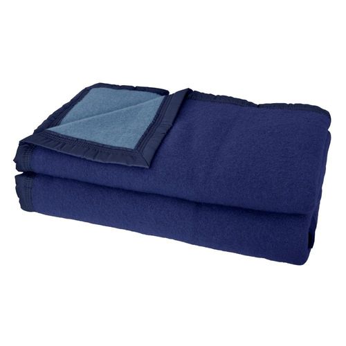 Couverture Pure Laine Vierge Woolmark 500g/M² Volta 240x260 Cm Bleu Marine/Myosotis