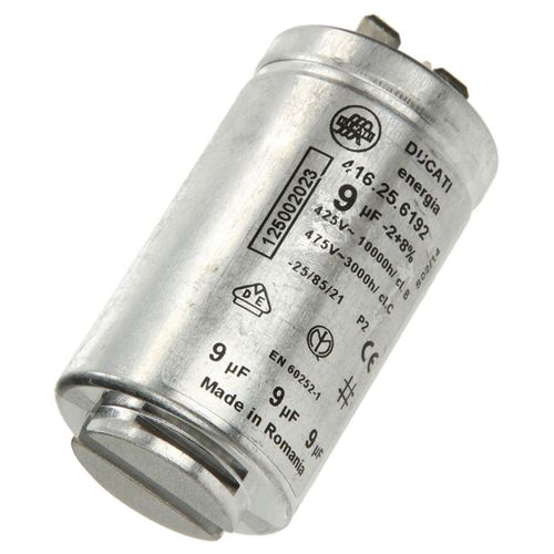 Condensateur 9MF Sèche-linge (1250020227 BEKO ZANUSSI ZANKER ELECTROLUX AEG ARTHUR MARTIN ELECTROLUX FAURE ESSENTIEL B ZOPPAS CONTINENTAL EDISON GRUNDIG LISTO ALTUS AYA DOMEOS FAR NOVAMATIC SABA)