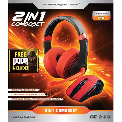 DragonWar ComboSet 2 in 1 rouge Souris filaire + Casque Gaming Stereo filaire