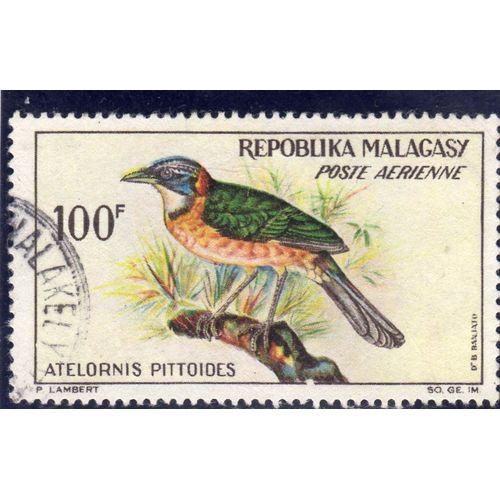 Timbre De Poste Aérienne De Madagascar (Oiseau, Brachypterolle)