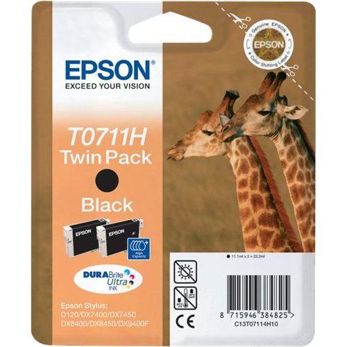Epson T0711H - lot de 2 cartouches d'encre noire grande capacité (11 ml)