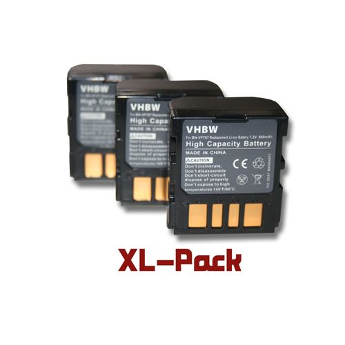 vhbw 3x batteries 600mAh (7.2V) Set pour caméra JVC GR-D450E, GR-D450EG, GR-D270, GR-D270E, GR-D270EG, GR-D270EX, GR-D270US, GR-D271 comme BN-VF707.