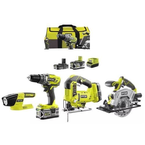 Ryobi - Pack de 4 outils 18V avec 2 batteries 5Ah et 2Ah - R18CK4-252S