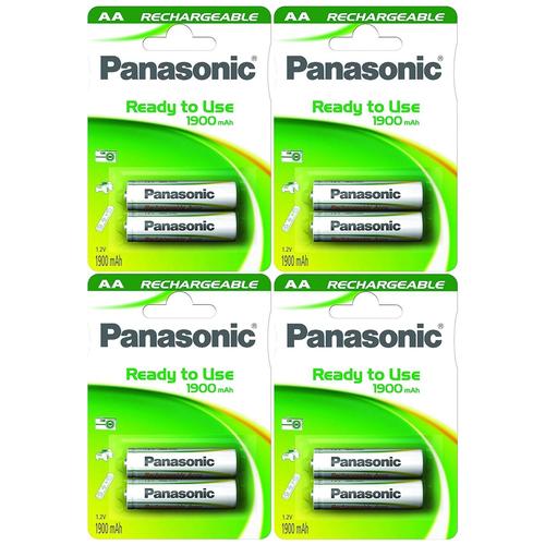Panasonic Lot de 4 Blisters de 2 Piles Rechargeable NiMH Mignon AA 1900 mAh Ready to use