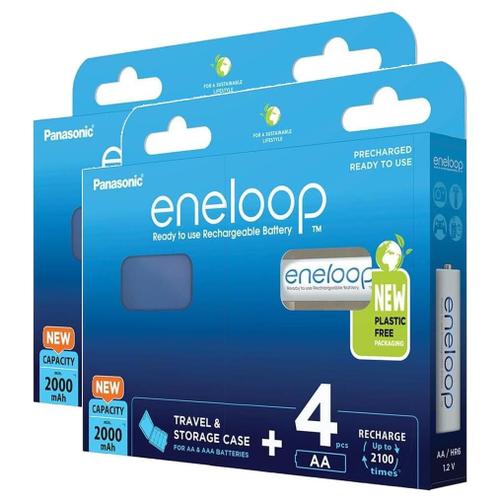 Panasonic Lot de 2 Eneloops Pack 4 Piles Rechargeables Mignon AA 2000 mAh + bo¿te pour batteries