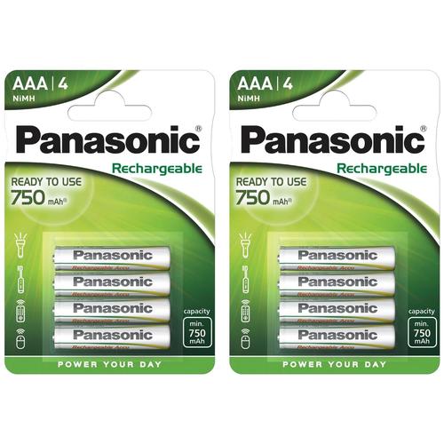 Panasonic Lot de 2 Blisters de 4 piles ¿NiMH Micro AAA 750 mAh Rechargeable