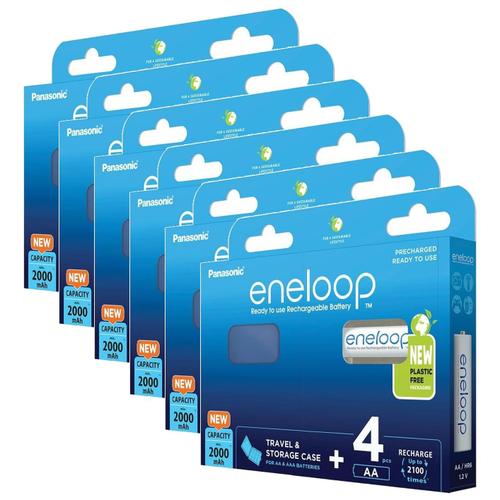 Panasonic Lot de 6 Eneloops Pack 4 Piles Rechargeables Mignon AA 2000 mAh + bo¿te pour batteries