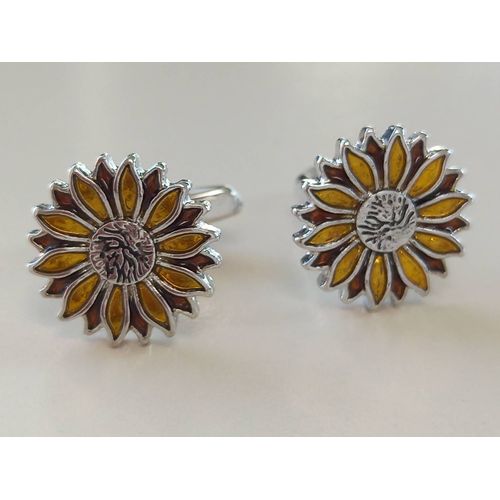 Boutons De Manchettes En Forme De Fleur De Tournesol De Couleurs Argentée Jaune Et Marron Pour Du Style ...