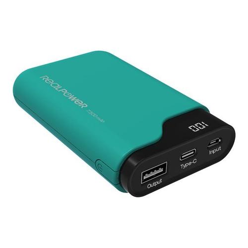 Realpower Pb-7500c - Banque D'alimentation - 7500 Mah - 27 Wh - 2.1 A - 2 Connecteurs De Sortie (Usb, 24 Pin Usb-C) - Sur Le Câble : Micro-Usb, Usb-C - Vert