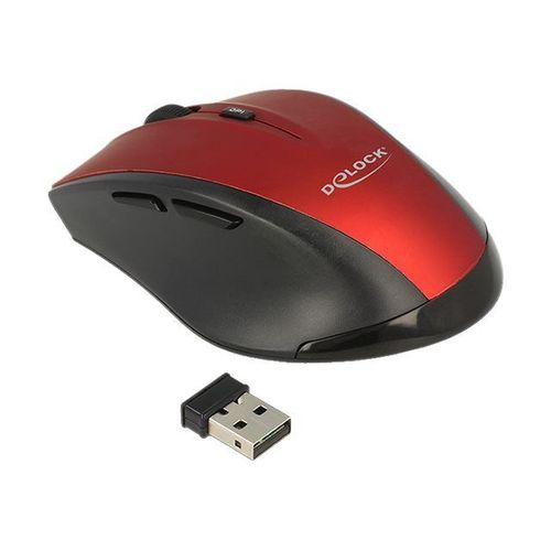 Delock - Souris - ergonomique - pour droitiers - optique - 5 boutons - sans fil - 2.4 GHz - récepteur sans fil USB - noir/rouge - Pour la vente au détail