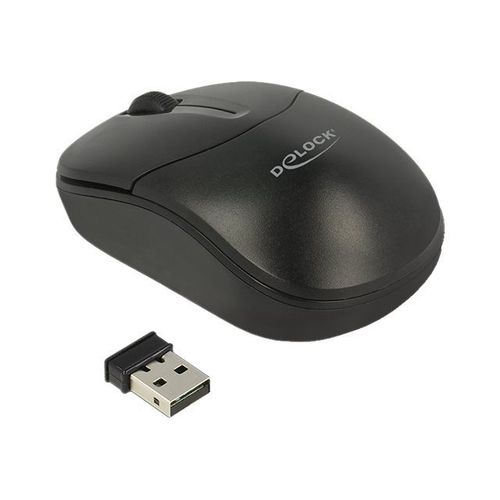 Delock - Souris - droitiers et gauchers - optique - 3 boutons - sans fil - 2.4 GHz - récepteur sans fil USB - noir - Pour la vente au détail