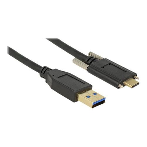 Delock - Câble USB - USB type A (M) pour 24 pin USB-C (M) - USB 3.1 Gen 2 - 3 A - 1 m - vis moletées - noir