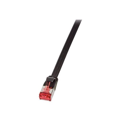 LogiLink SlimLine - Cordon de raccordement - RJ-45 (M) pour RJ-45 (M) - 25 cm - U/FTP, PiMF - CAT 6a - plat, sans crochet, moulé - noir