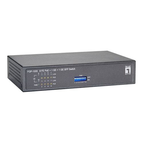 LevelOne FGP-1000W90 - Commutateur - 8 x 10/100 (PoE) + 1 x 10/100/1000 + 1 x 100/1000 SFP - de bureau, fixation murale - PoE (82 W)