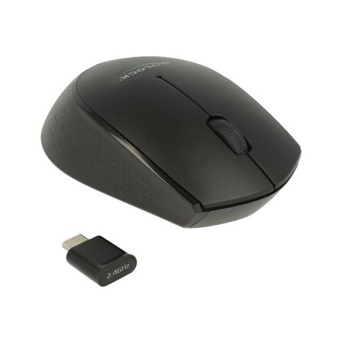 Delock mini - Souris - droitiers et gauchers - optique - 3 boutons - sans fil - 2.4 GHz - récepteur sans fil USB - noir - Pour la vente au détail