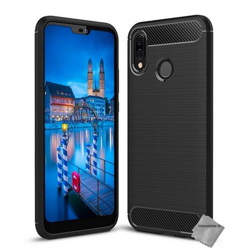 Housse Etui Coque Silicone Gel Carbone Pour Huawei P20 Lite + Film Ecran - Noir