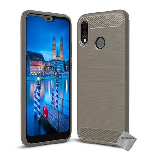 Housse Etui Coque Silicone Gel Carbone Pour Huawei P20 Lite + Verre Trempe - Gris