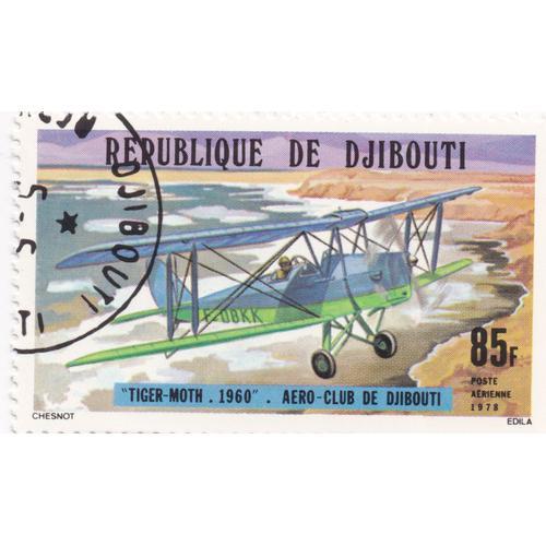 Timbre République De Djibouti : Poste Aérienne Oblitéré : Tiger Moth 1960. Aéro-Club De Djibouti, 85 F