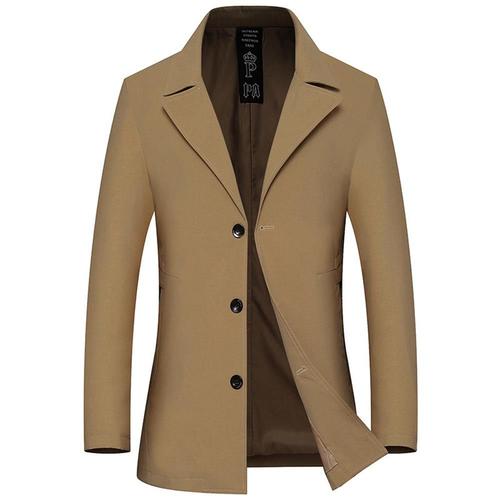 Trench Coat Slim Fit Homme Manteau Mi Longue Printemps Veste Elegant Couleur Unie