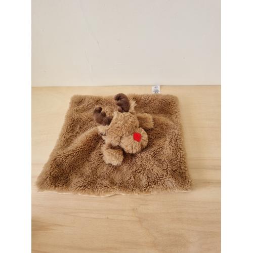 Doudou Cerf Renne Marron Nez Rouge Tex