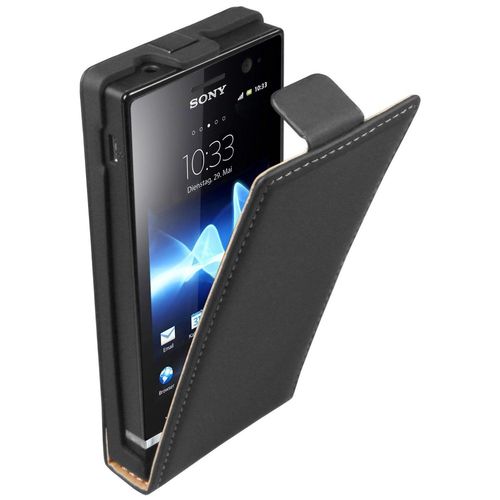 Etui A Rabat Sony Xperia U Noir Black Folio Cuir Simili (Pu)