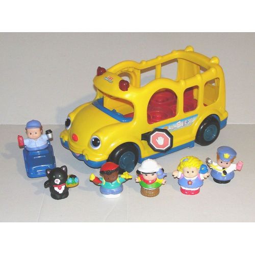 Autobus Autocar Ou Bus Scolaire Little People Avec 5 Figurines + Une Voiture Little People Et Sa Figurine Fisher Price 2005 Mattel