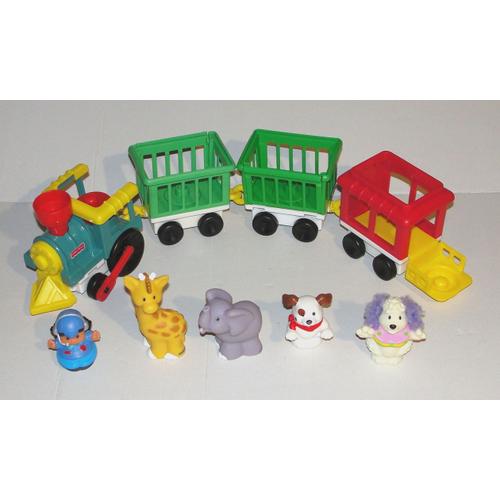 Train Zoo Locomotive + 3 Wagons Avec 5 Figurines A Faire Rouler Little People 1991 Fisher Price