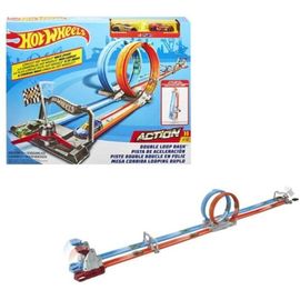 Hot Wheels Double Loop Dash Track Set & 2 Diecast Toy Cars