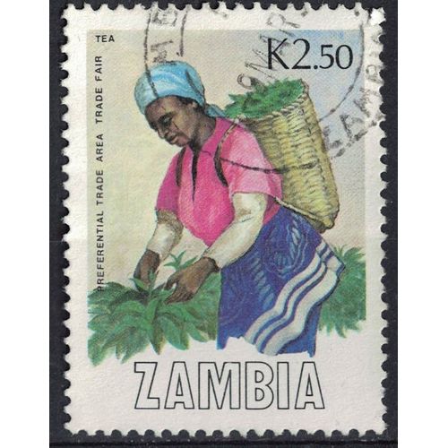 Zambie 1988 Oblitéré Used Cueillette Du Thé Récolte Tea Harvest