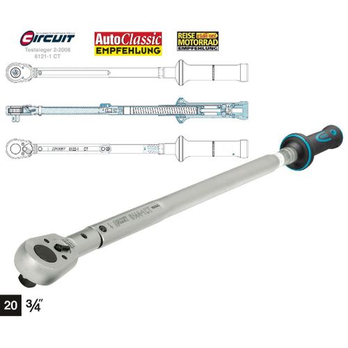 Hazet Clé dynamométrique - Tolérance: 2% - Carré massif 20 mm (3/4 pouce) - Longueur totale: 1046 mm - Nm min.-max.: 200 - 500 - 6144-1CT