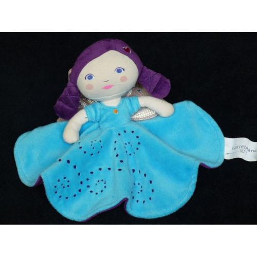 Doudou Plat Poupée Fée Papillon Bleu Violet Carreblanc