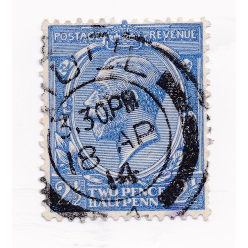 Timbre Royaume Uni : Timbre Oblitéré,Roi Edouard V I I Profil Gauche Sur Fond Bleu Dans Un Cadre Ovale, Oblitéré Le 18 April 14, Two Pence Half Penny