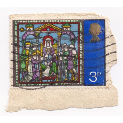 Timbre Royaume Uni : Timbre Oblitéré, Vitrail L'adoration Des Rois Mages, 3 Pence
