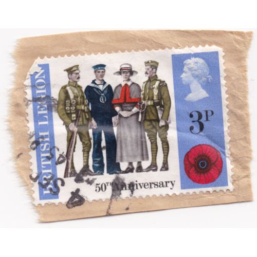 Timbre Royaume Uni : Timbre Oblitéré, British Legion 50th Anniversary, 3 Pence