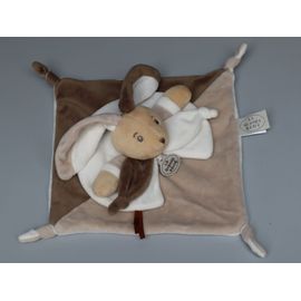 Doudou lapin plat blanc beige marron La Grande Récré