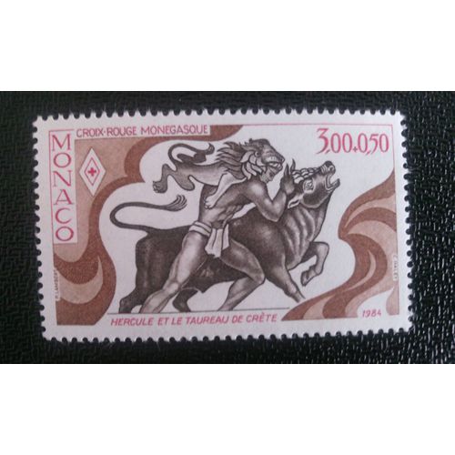Timbre Monaco ( Yt 1435 ) 1984 Héraclès Capture Le Taureau Crétois