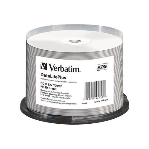 Verbatim DataLifePlus Professional - 50 x CD-R - 700 Mo 52x - surface imprimable thermique large - spindle