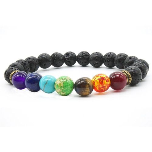 Bracelet Guérison Des 7 Chakras Pierres De Lave - Agate Rouge - Ambre - Oeil De Tigre - Howlite Verte - Turquoise Etc