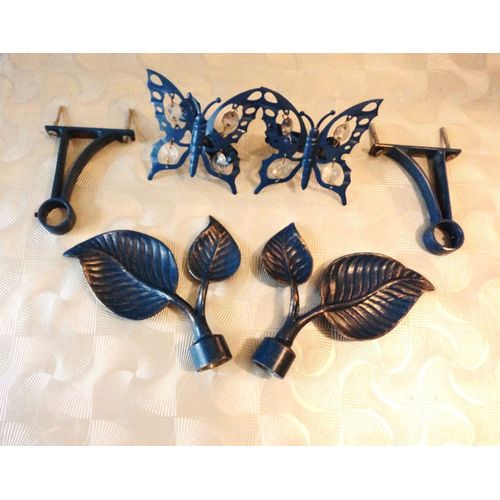 2 Supports Pour Tringle À Rideaux &#43 2 Embouts &#43 2 Embrasses Papillon Métal