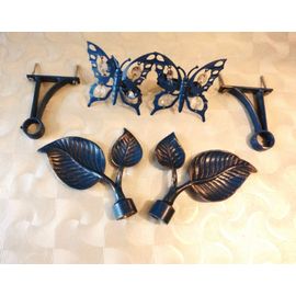 2 Supports Pour Tringle À Rideaux &#43 2 Embouts &#43 2 Embrasses Papillon Métal