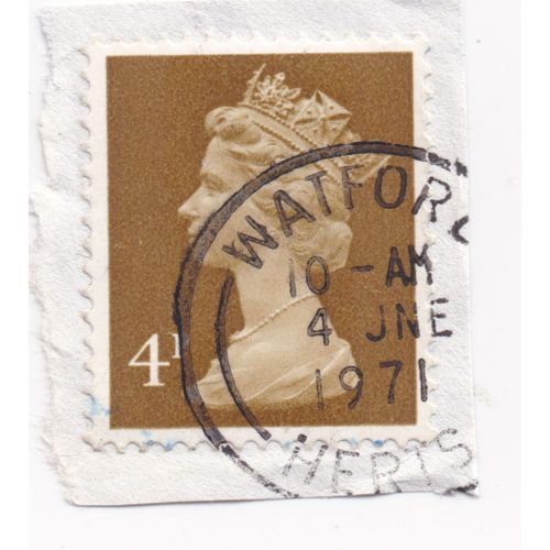 Timbre Royaume Uni : Timbre Oblitéré, Reine Elizabeth I I Profil Gauche Sur Fond Marron, 4 P