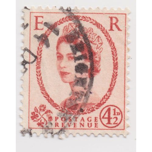 Timbre Royaume Uni : Timbre Oblitéré, Reine Elizabeth I I De Trois Quart Face Dans Un Cadre Ovale Sur Fond Rose, Type Wilding, 4 Pence