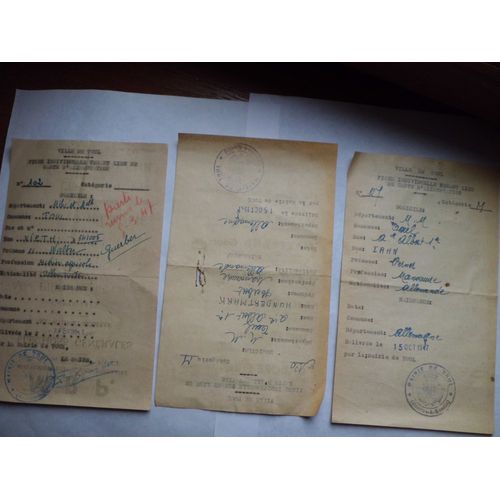 3 Fiches Individuelles Pour Carte D'alimentation Rationnement 1947