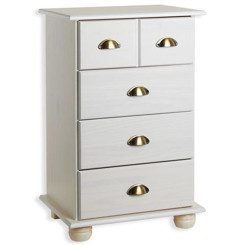 Commode Colmar Chiffonnier Apothicaire Rangement Avec 4 Tiroirs En Pin Massif Lasur? Blanc