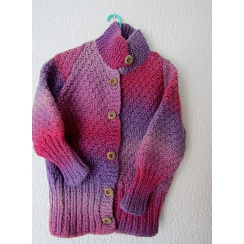 Veste Fait Main Forme Blouson Laine 40 Violet