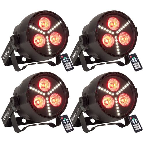Pack de 4 Projecteurs Par Ibiza Light PAR-MINI-STR - 3x4W DMX LED Lumière Boîte Nuit Soirée Dj Fête Club Bar Discothèque
