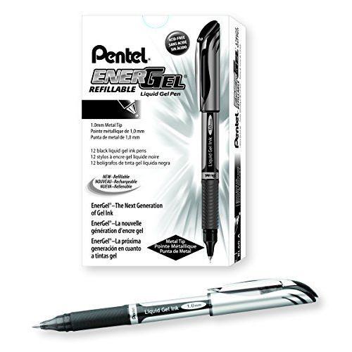 Pentel Energel Xm Lot De 12 Rollers Gel Rechargeable Pointe 1 Mm Noir