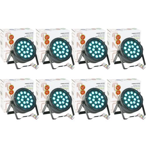 Pack de 8 Projecteurs Par Ibiza Light THINPAR-18X1RGB - Soirée Dj Club Fête Discothèque DMX Télécommande Extra-plats LED
